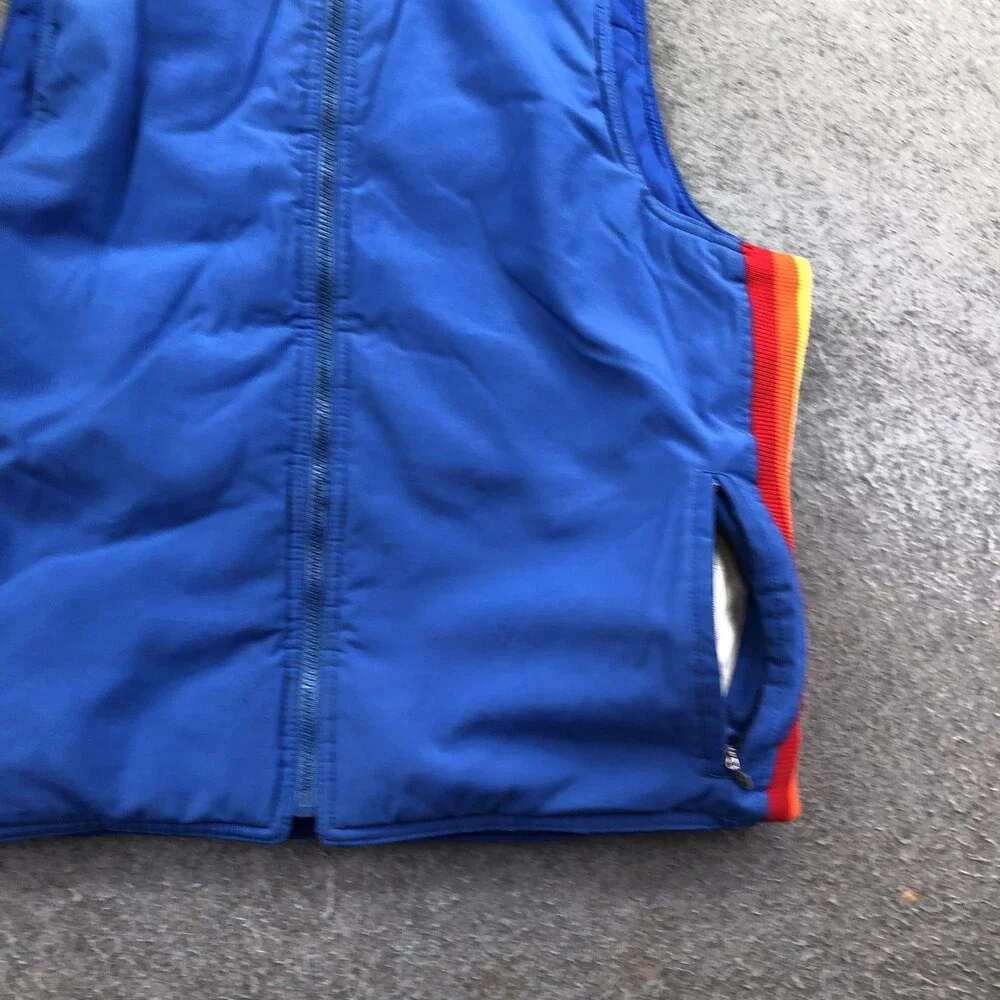 Saska Skiwear Vest Mens Medium Blue Nylon Puffer Full Zip Rainbow Ski Outdoor